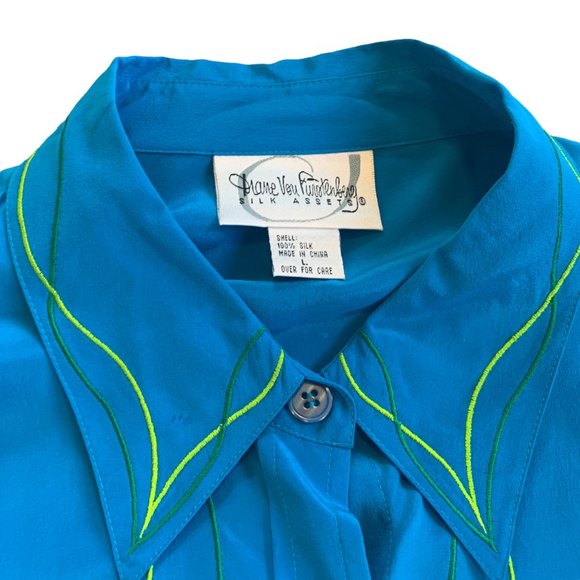 Vintage Diane Von Furstenberg 100% Silk Floral Embroidered Blouse - Picture 4 of 9